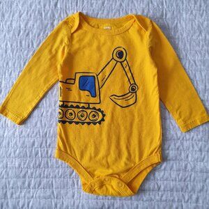 George Long Sleeve Bodysuit Size 18-24 Months Yellow Construction Excavator